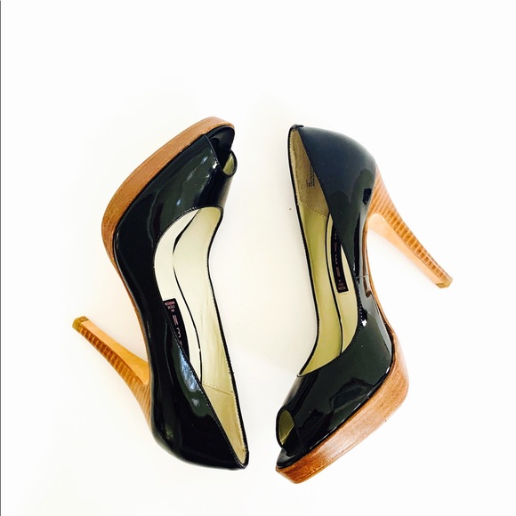 Steven Madden Black Patent Leather Peep Toe Shoes - Picture 4 of 6